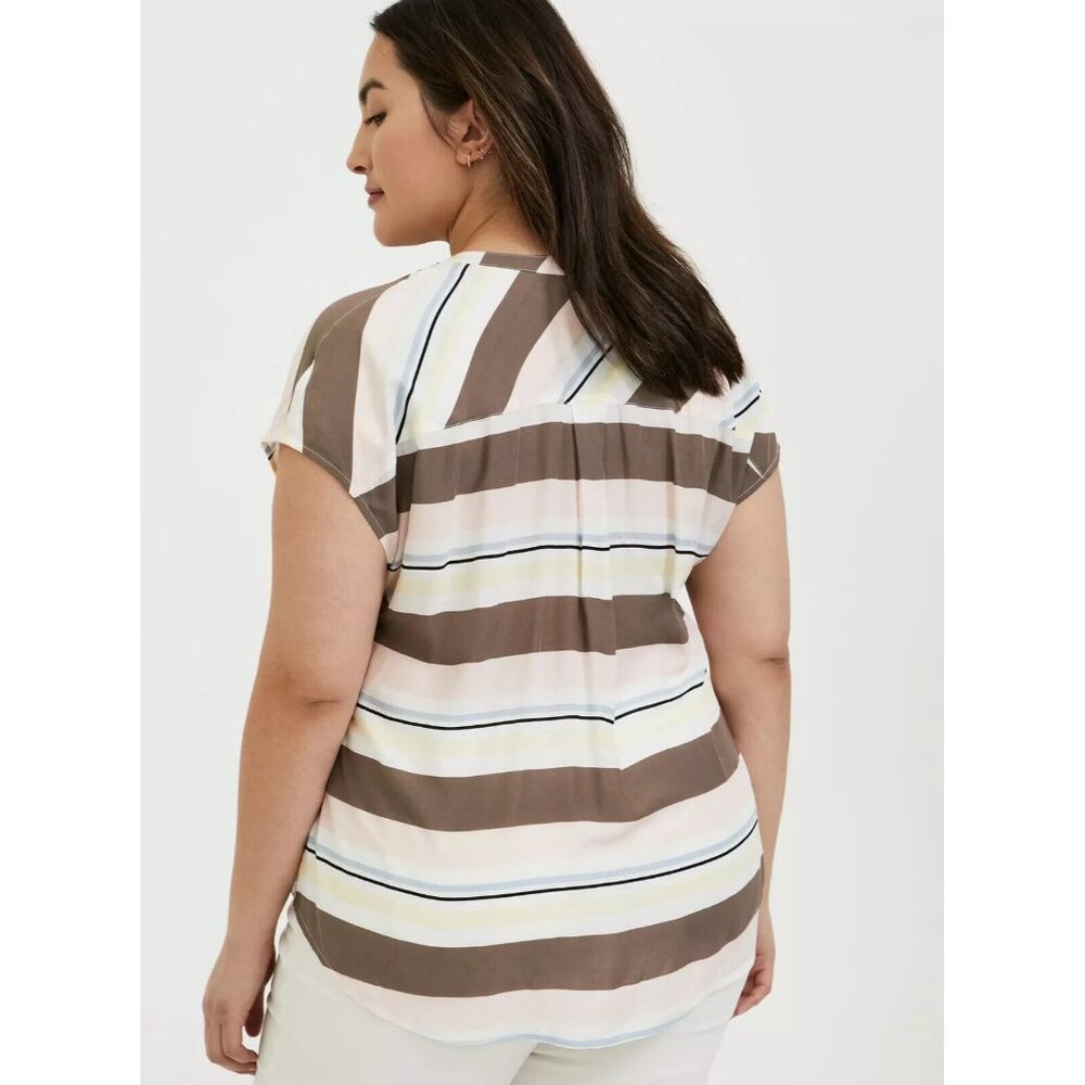 Torrid Top 3X Striped Challis Blouse Button-Up Short‎ Sleeve Women's - Picture 2 of 13
